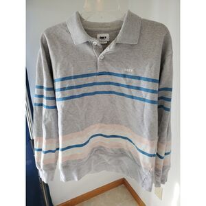 Obey Isso Striped Polo Sweatshirt Size Small Gray